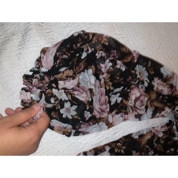 $110 OPT Shirt Blouse Women Med. Chiffon Tier Black Pink Floral Ladies Designer - Picture 13 of 16